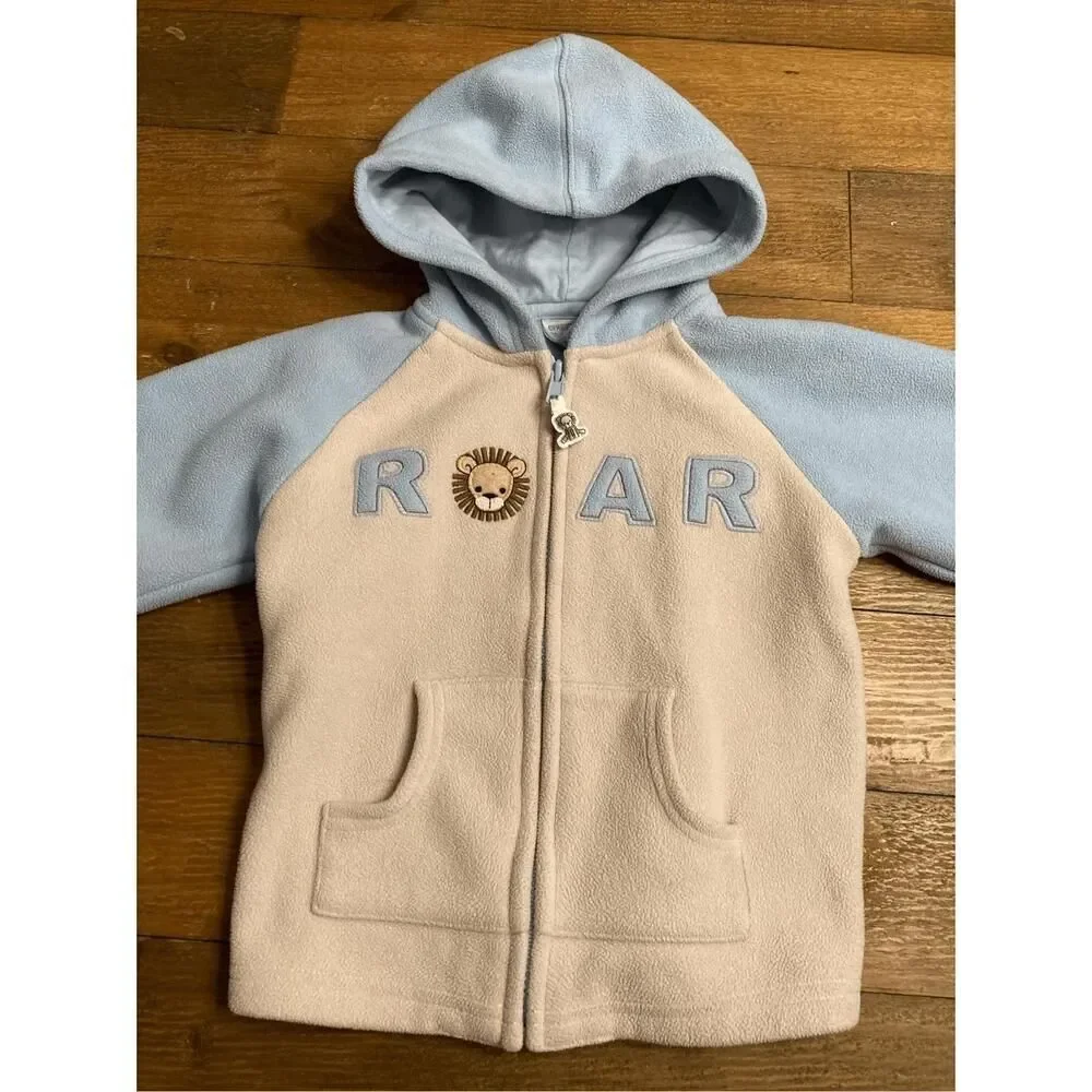 Gymboree 18-24m lion ROAR blue beige zip up shirt jacket fleece hoodie vintage